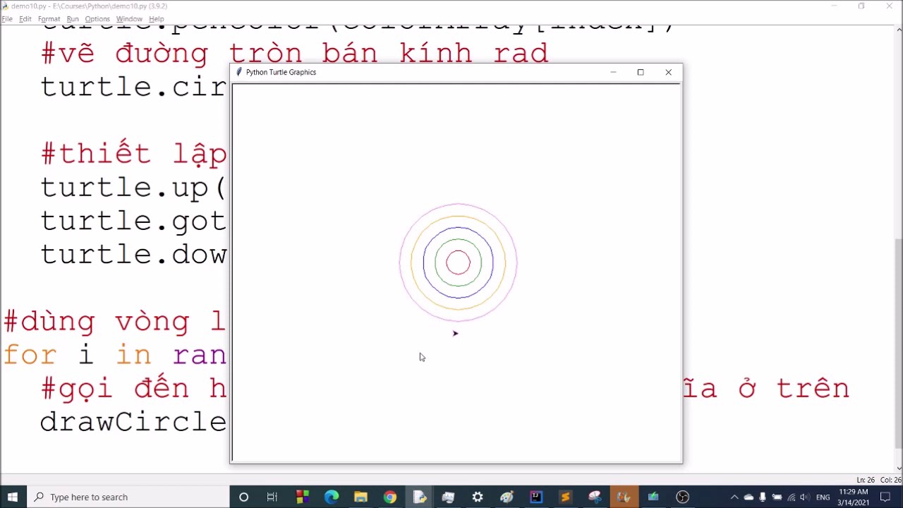 Python: Vẽ đường tròn đồng tâm với Turtle-Python | V1Study