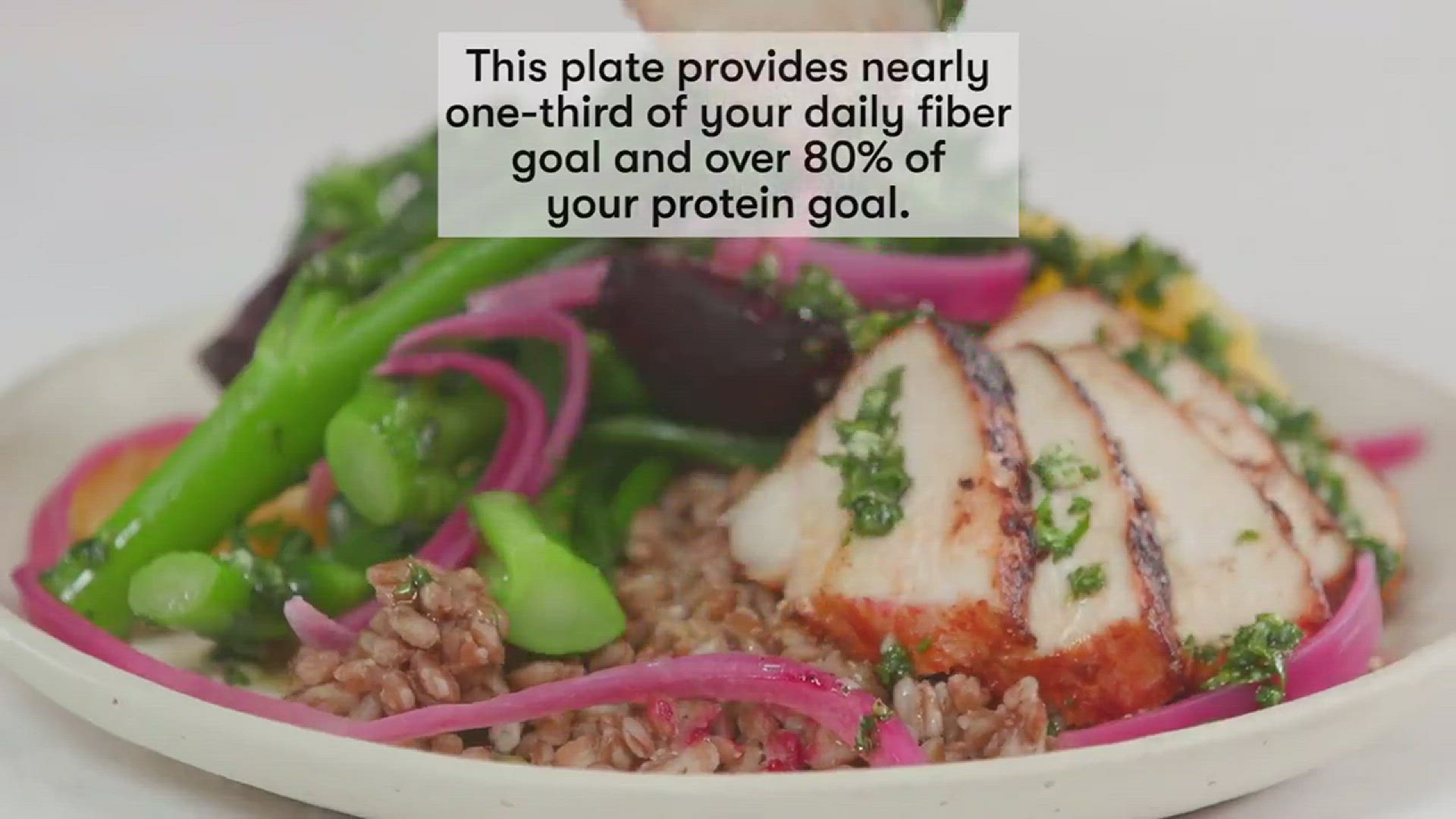 'Video thumbnail for Chicken with Broccolini and Farro-Beet Salad'