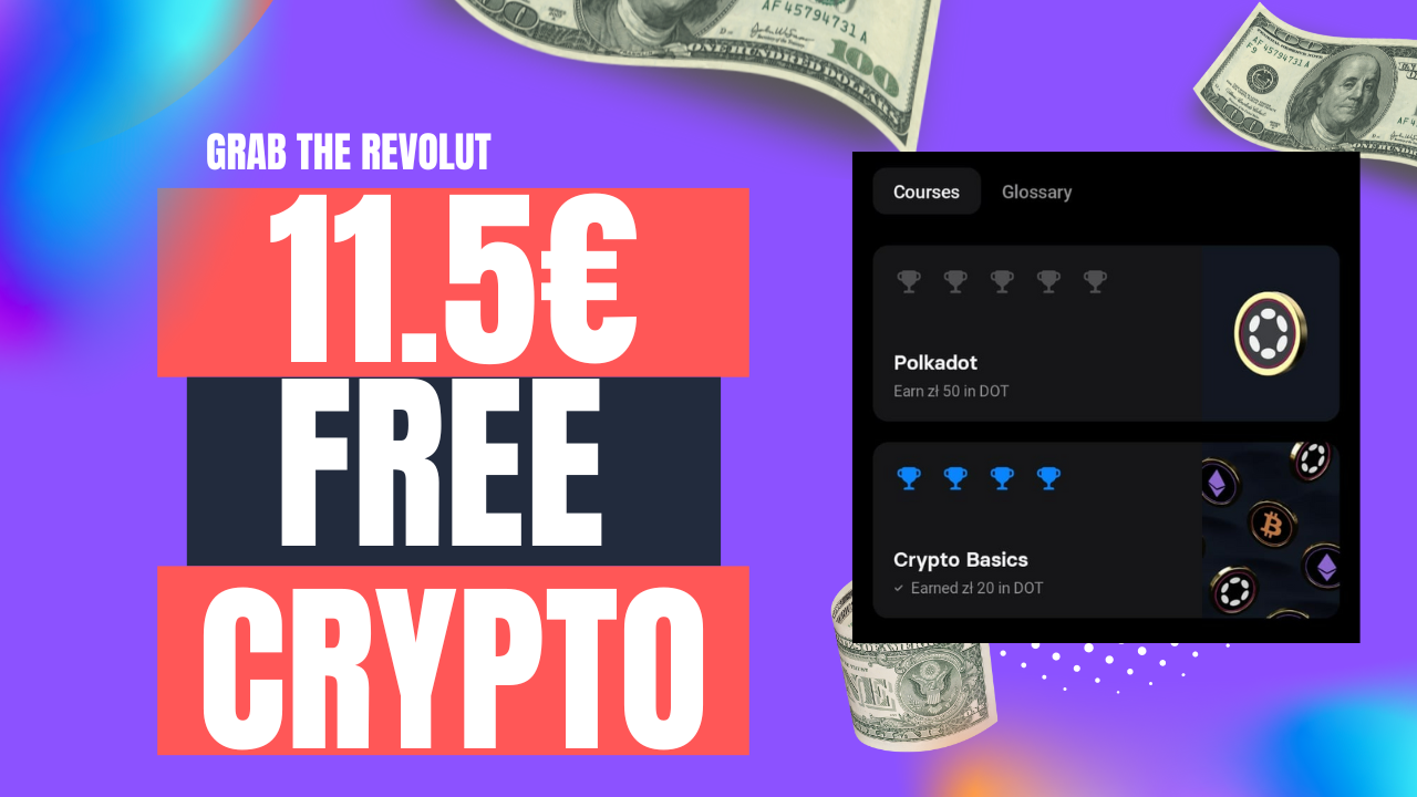 'Video thumbnail for Get Free CryptoMoney With Revolut Crypto Lessons: 70PLN / 11.5€ of DOT Cryptocurrency'