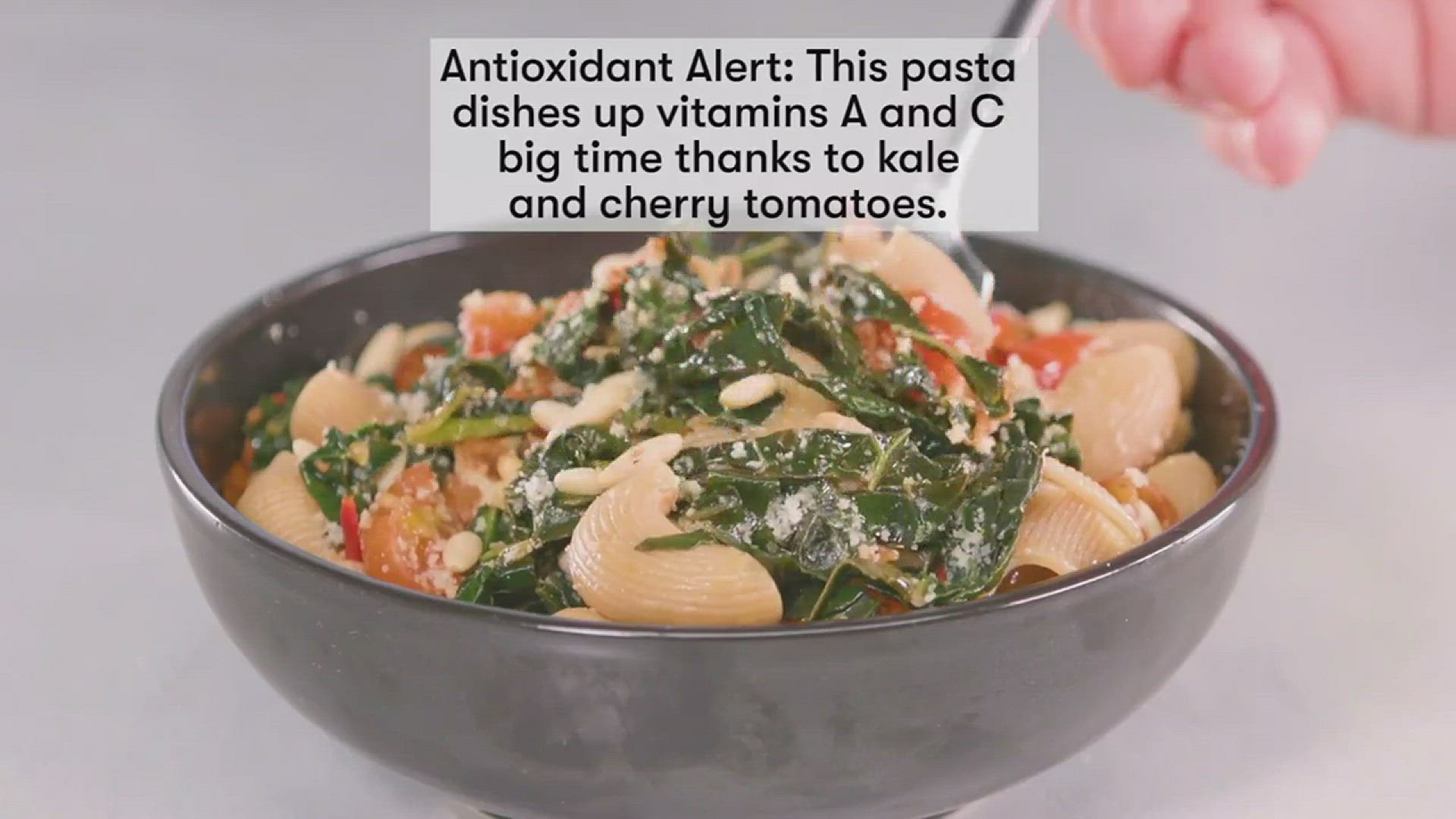 'Video thumbnail for Kale, Tomato, and Pancetta Pasta'