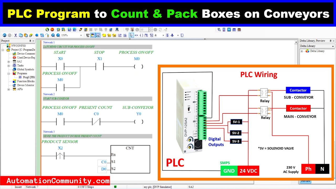 'Video thumbnail for PLC Program to Count and Pack Boxes on Conveyors - Example Logics'