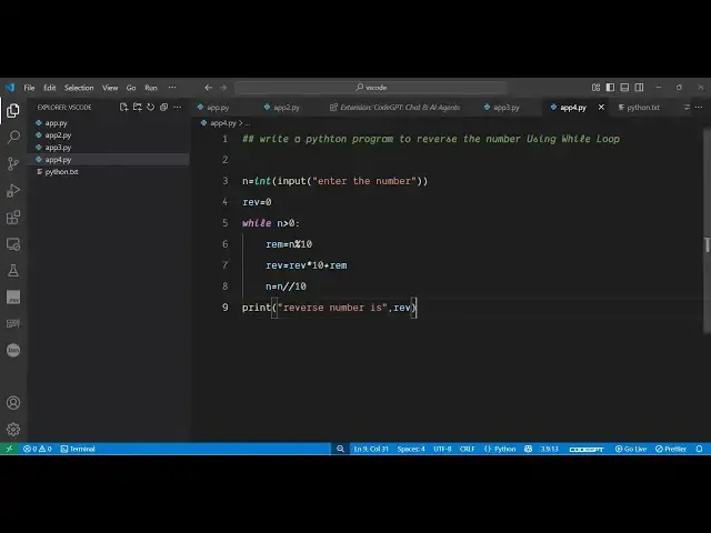 'Video thumbnail for How to Reverse Digits of a Number Using While Loop in Python – GATE, Interview & Placement Practice'
