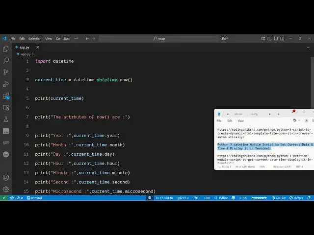 'Video thumbnail for Python 3 datetime Module Script to Get Current Date & Time & Display it in Terminal'
