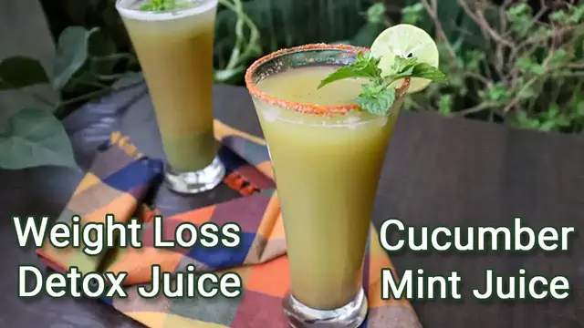 'Video thumbnail for खीरा पुदीना का जूस | Cucumber Mint Juice | Weight Loss Drink Lemon Mint Cucumber | Detox Juice'