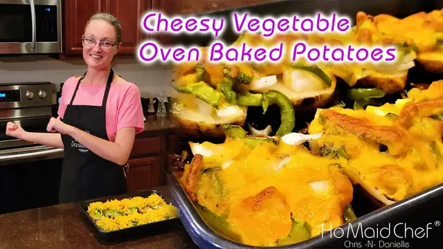 'Video thumbnail for Cheesy Vegetable Oven Baked Potatoes | Dining In With Danielle'