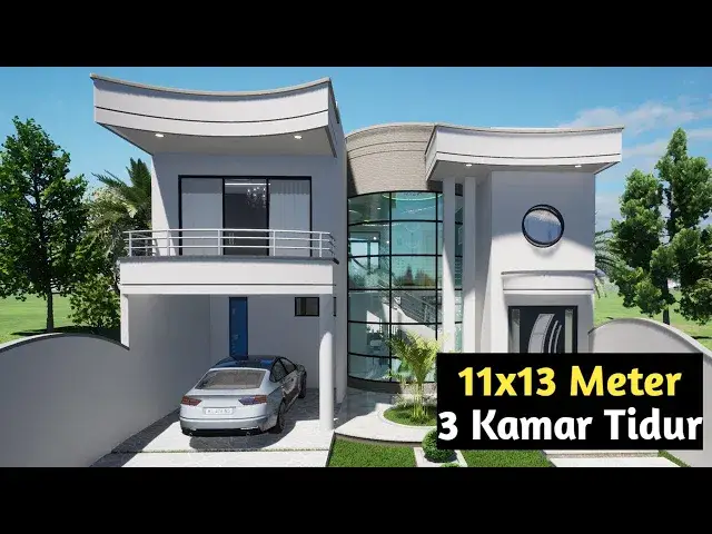 'Video thumbnail for Desain dan Denah Rumah 2 Lantai Minimalis Modern 11x13m'