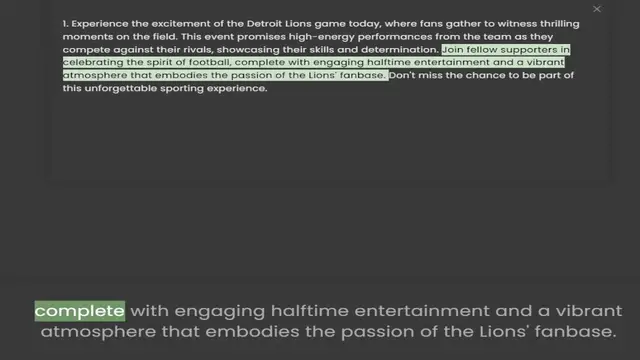 'Video thumbnail for 1. Experience the excitement of the Detroit Lions game today, where fans gather to witness thrilling moments on the field. This event promises high-energy performances from the team as they compete against their rivals, showcasing their s'