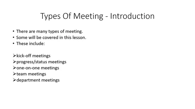'Video thumbnail for the Language of Meetings: Before the Meeting - Types of Meeting'