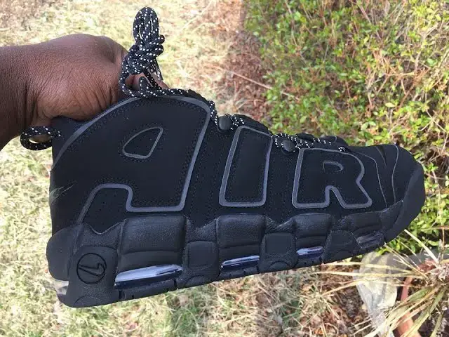 'Video thumbnail for Quick Look At The Nike Air More Uptempo Triple Black 3M Reflective 414962 004'