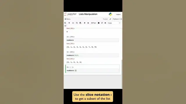 'Video thumbnail for Python Lists Manipulation (range, indexes, slicing, sorting) - Beginner Tutorial #shorts'