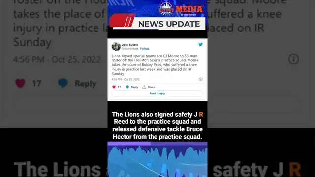 'Video thumbnail for Detroit Lions News: #detroitlions  sign Special teams ace C.J. Moore to active roster'