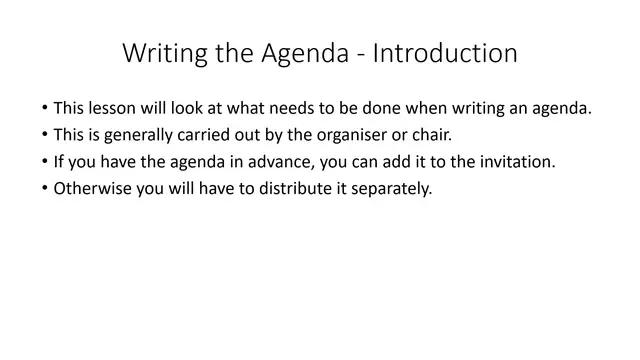 'Video thumbnail for the Language of Meetings: Before the Meeting - Writing the Agenda'