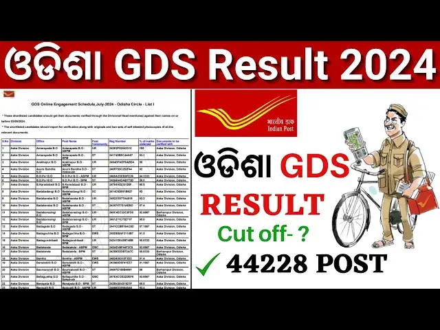 'Video thumbnail for Odisha GDS Result 2024 | How to Check GDS Result 2024 Odisha |Odisha Postal GDS cutoff District wise'