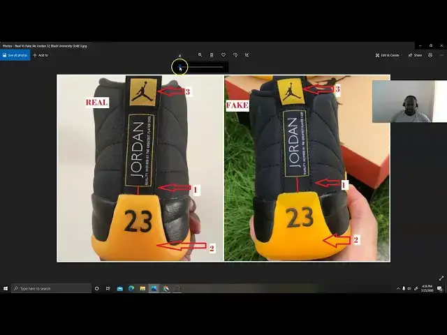 'Video thumbnail for Real Vs Fake Air Jordan 12 Black University Gold, Quick Ways To Identify The Fake Pair'