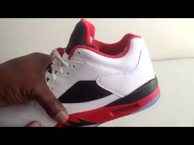 'Video thumbnail for Air Jordan 5 V Retro low White Fire Red Black First Look'