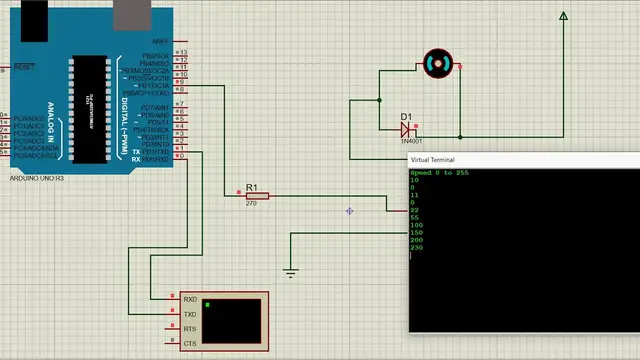 'Video thumbnail for DC Motor with Arduino in Proteus'