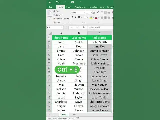 'Video thumbnail for Flash Fill data in Excel | Flash Fill Trick | Don't add full name manually #shorts #excel'