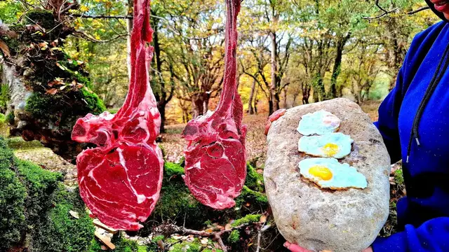 'Video thumbnail for How to cook TOMAHAWAK STEAK over coals🥩 | ASMR Outdoor campfire cooking'