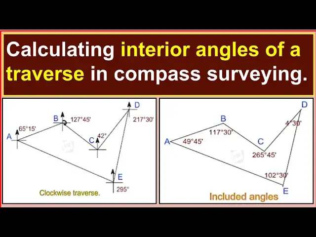'Video thumbnail for Calculating interior angles of a clockwise closed traverse in compass surveying.'