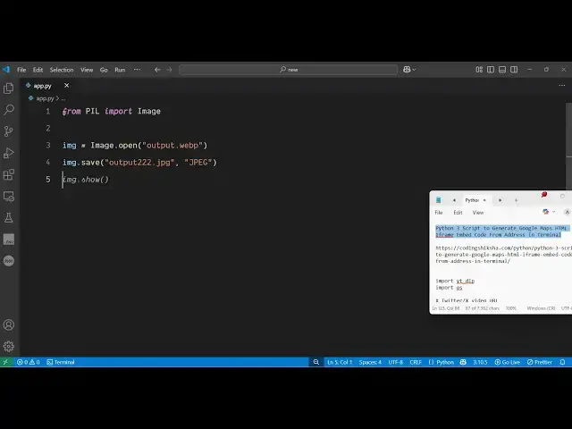 'Video thumbnail for Python 3 Pillow Script to Build Advanced Image & Webp Converter in Terminal'