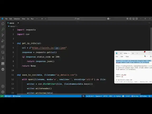 'Video thumbnail for Python 3 Script to Get IP Address Details Using IPinfo API and Save to CSV File'