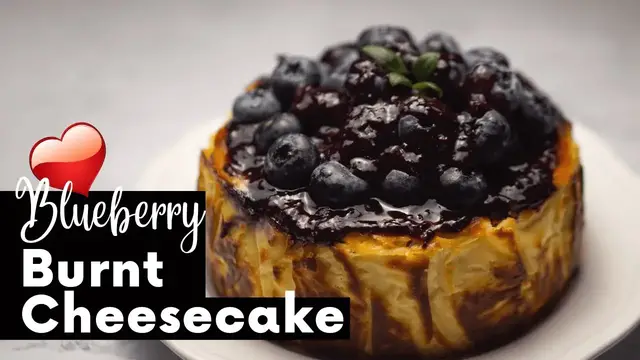 'Video thumbnail for Blueberry Basque Burnt Cheesecake with Blueberry Glaze'