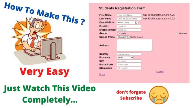 'Video thumbnail for How to make a registration form in HTML and CSS || students form very easy'