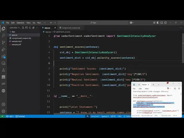'Video thumbnail for Python 3 Sentiment Text Analysis Project Using Machine Learning Models & NLTK ChatGPT Library'