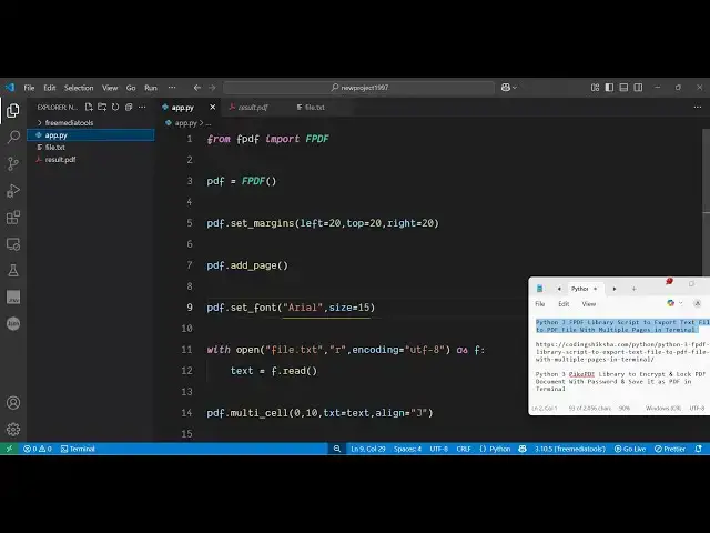 'Video thumbnail for Python 3 FPDF Library Script to Export Text File to PDF File With Multiple Pages in Terminal'