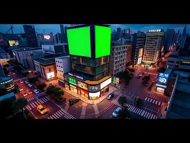 'Video thumbnail for Digital Green Screen Billboard On Modern Building With Moving Traffic'