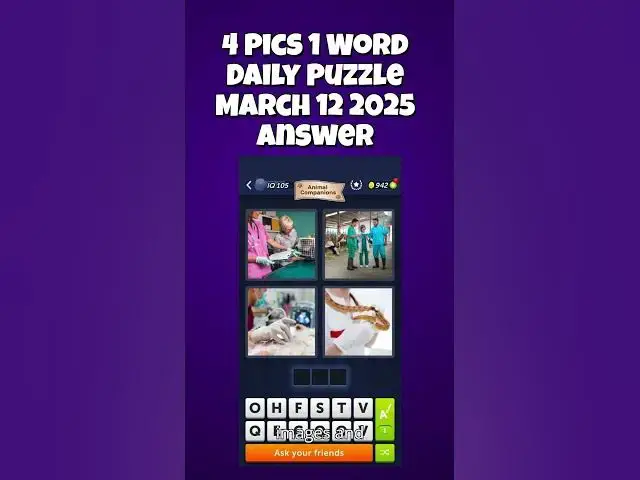 'Video thumbnail for 4 Pics 1 Word Daily Puzzle March 12 2025 Answer #4pics1word #4pics1worddaily #4pics1worddailybonus'