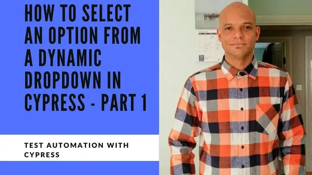 'Video thumbnail for How to select an option from a dynamic dropdown in Cypress'