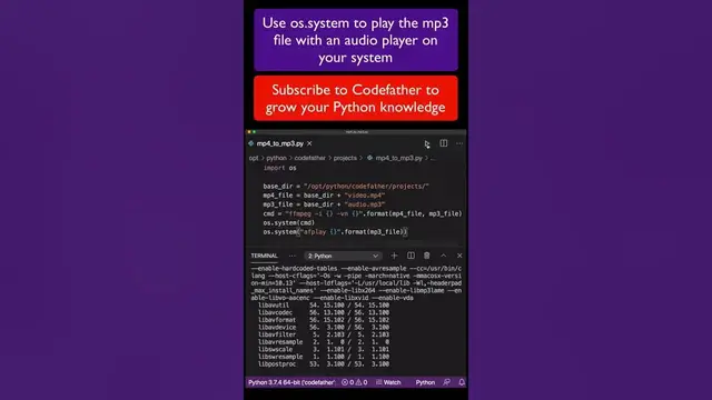 'Video thumbnail for Convert mp4 to mp3 using Python and FFmpeg #shorts'