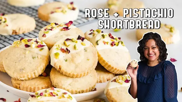 'Video thumbnail for Rose + Pistachio Shortbread Cookies'