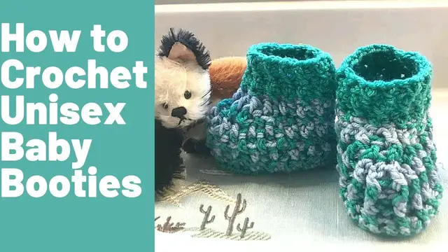 'Video thumbnail for how to crochet easy and fast unisex baby booties for beginners (worked flat)'