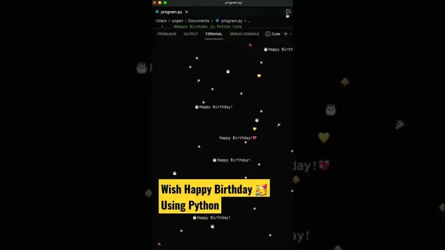 'Video thumbnail for Love coding ❤️❤️  Happy Birthday 🎂 status ✨✨ using python #shorts #coding #programming'