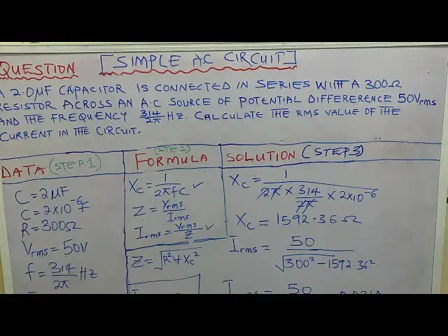 'Video thumbnail for A 2.0 µF capacitor is connected in series with a 300Ω resistor across an a.c source of potential'