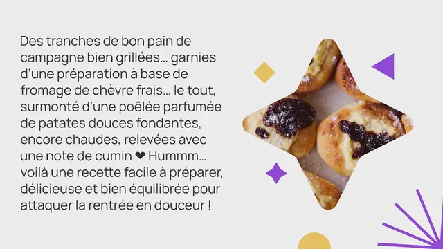 'Video thumbnail for Tartines grillées de chèvre frais et patates douces, note de cumin'