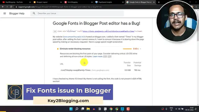 'Video thumbnail for How to Fix Google Font issue in Blogger Post Editor _ Fix Eliminate Render Blocking Resources'