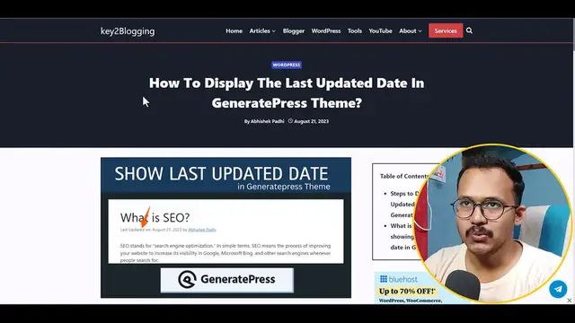 'Video thumbnail for How to Show Last Updated Date in WordPress _ Generatepress Theme'