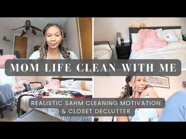 'Video thumbnail for Realistic Mom Life Clean With Me and Declutter My Closet:  SAHM Cleaning Motivation with a Newborn'
