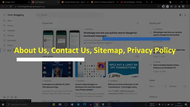 'Video thumbnail for How to create Privacy policy, contact us, sitemap pages in Blogger _ Blogger customization (Part-2)'