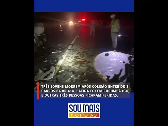'Video thumbnail for Três jovens morrem e outras três pessoas ficam feridas em acidente na BR-414 em Corumbá (GO)'