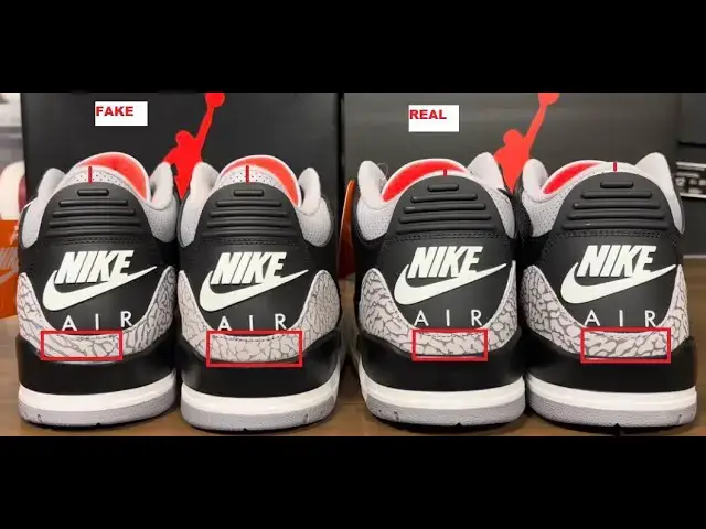 'Video thumbnail for How to quickly identify the Fake Air Jordan 3 Black Cement'