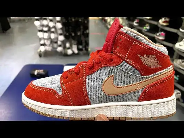 'Video thumbnail for Quick Look At The GS Air Jordan 1 Mid Denim Cinnamon Red & Buy It now'