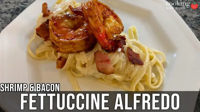 'Video thumbnail for Shrimp Bacon Fettuccine Alfredo | How to Make Fettuccine Alfredo'
