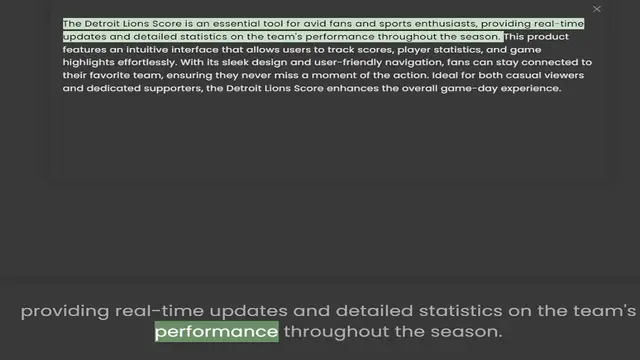'Video thumbnail for The Detroit Lions Score is an essential tool for avid fans and sports enthusiasts, providing real-time updates and detailed statistics on the team's performance throughout the season. This product features an intuitive interface that allo'