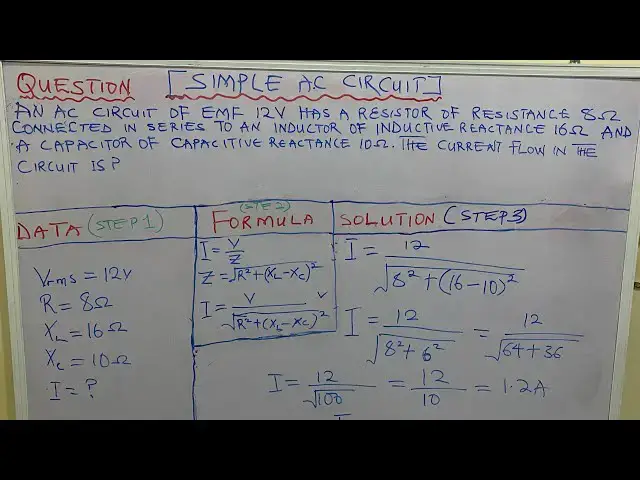 'Video thumbnail for AN AC CIRCUIT OF EMF 12V HAS RESISTOR OF RESISTANCE 8Ω CONNECTED IN SERIES'