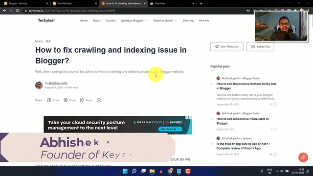 'Video thumbnail for How To Fix Crawling And Indexing Issues In Blogger _ Index Blog Post Faster In Google'