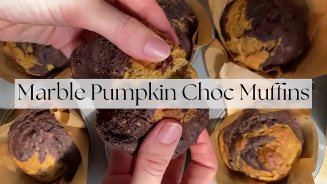 'Video thumbnail for Marble Pumpkin Choc Muffins'